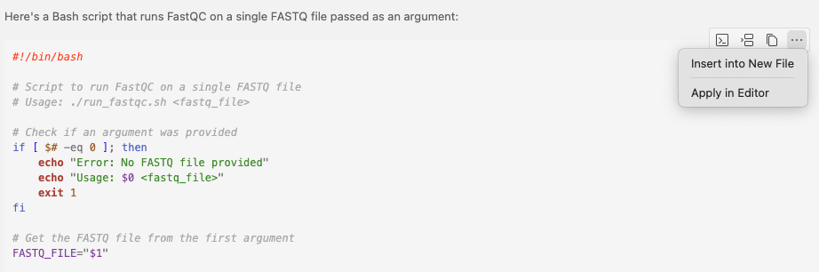 A screenshot showing the icon to open the GitHub Copilot chat.