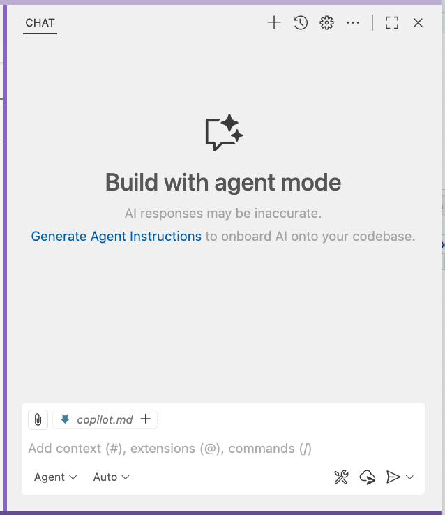 A screenshot showing the icon to open the GitHub Copilot chat.