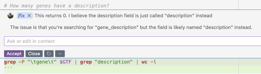 A screenshot showing how to hover over Copilot suggestions.