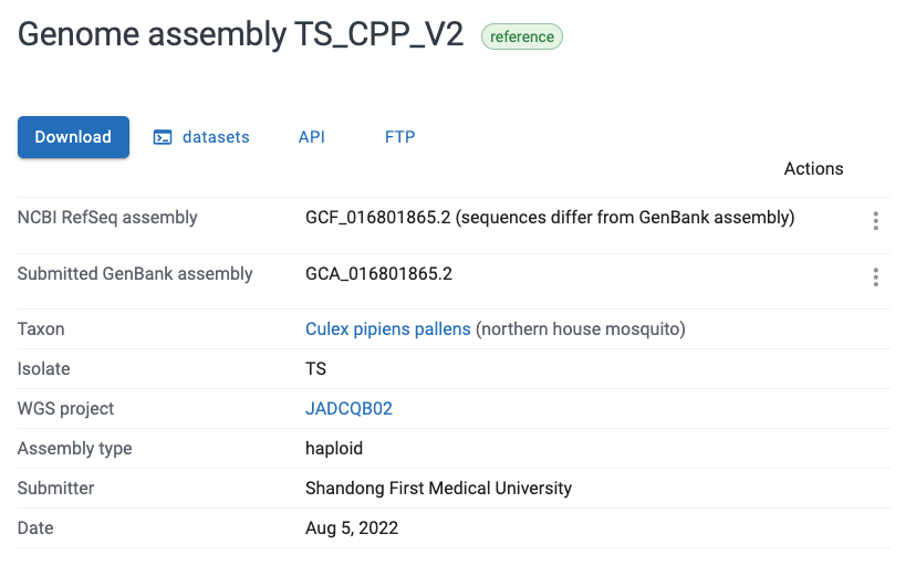 A screenshot of the NCBI datasets website